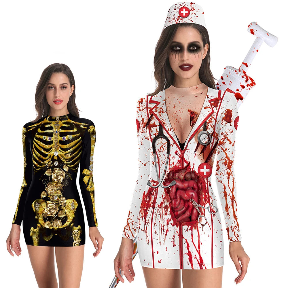 Nightmare Nurse &amp; Skeleton Glam – Halloween Costume Duo